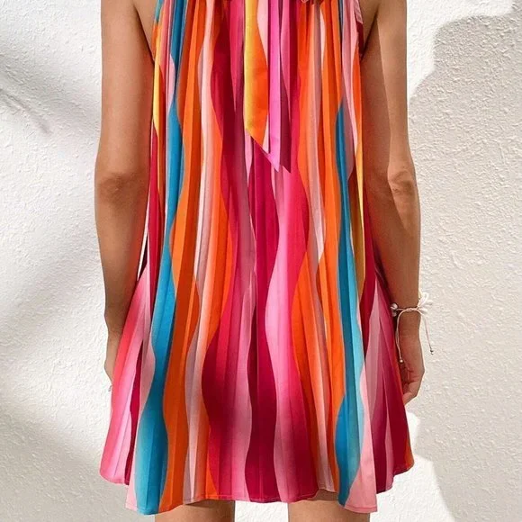 Multicolor Colorblock Print Halter Neck Mini Dress - Picture 4 of 5